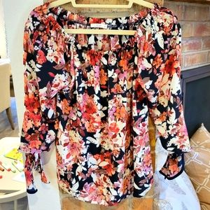 Le Lis Floral Blouse tie 3/4 sleeves